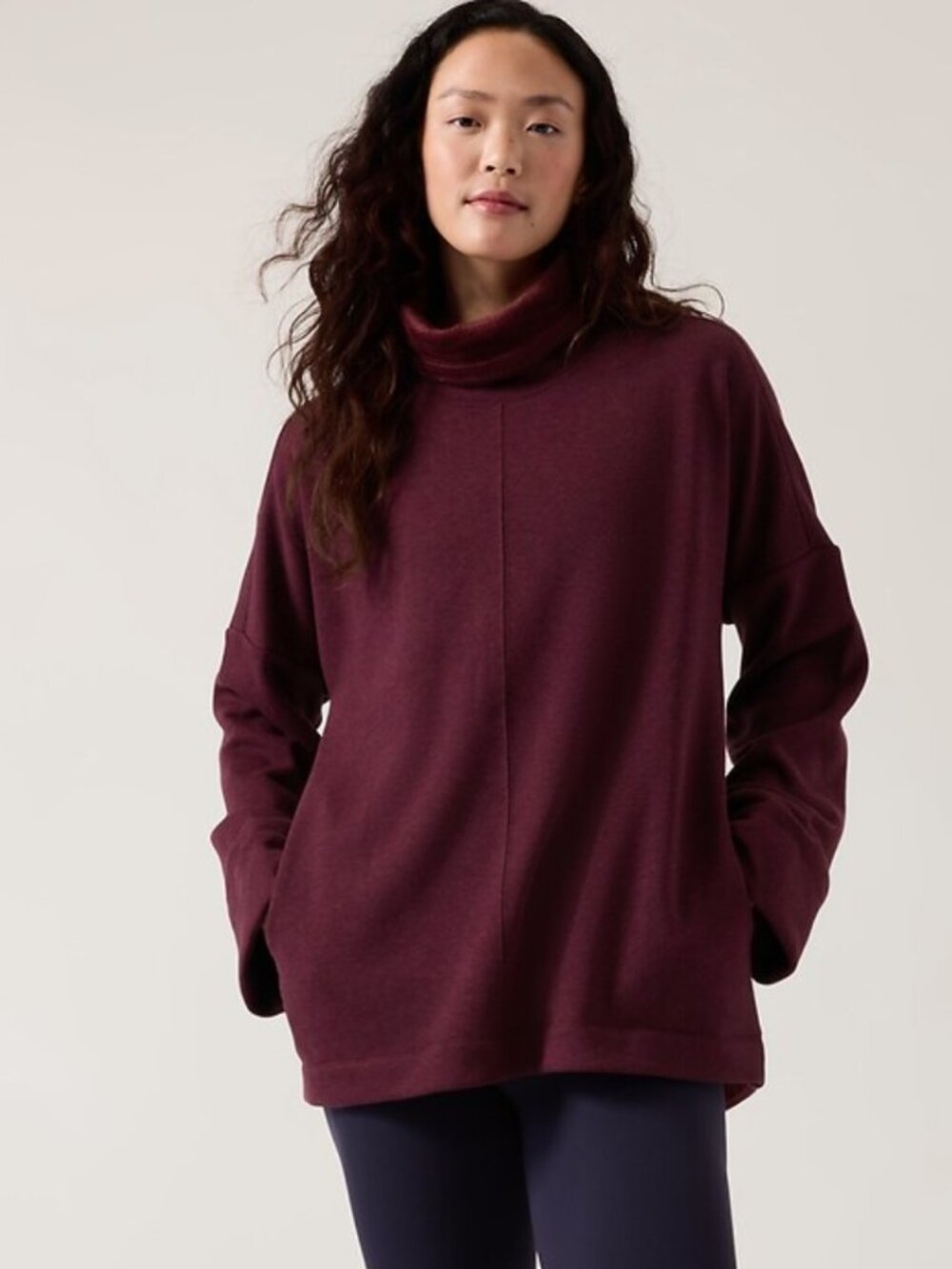 Athleta Cozy Karma Funnel Neck Sweatshirt Spiced Cabernet Heather Size Medium